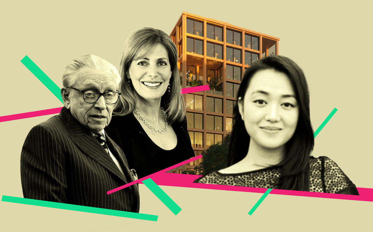 Silverstein Properties' Larry Silverstein, BedRock Real Estate Partners’ Tracey Appelbaum, City Council member Julie Won and a rendering of Innovation QNS (Getty, Innovation QNS, BedRock, NY City Council)