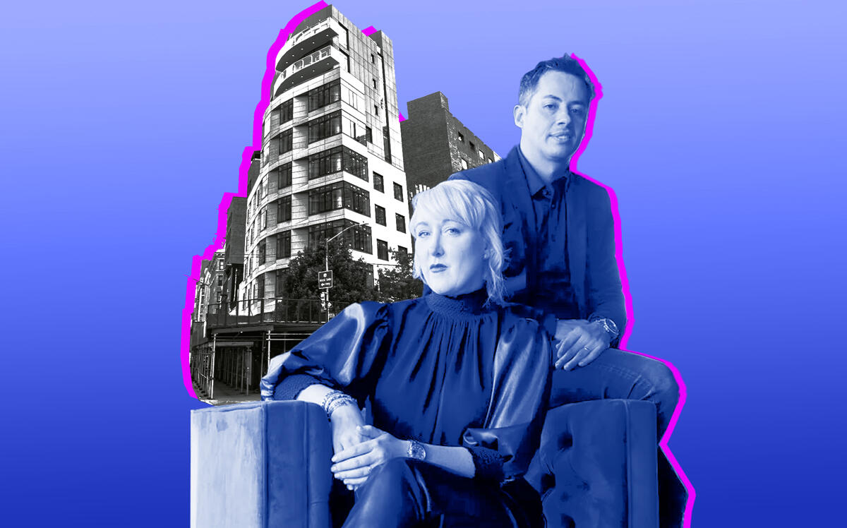 Brandon and Mallory Bogard of the the Bogard New York Team and 219 Hudson Street (Bogard NY, Loopnet; Illustration by Kevin Rebong for The Real Deal)
