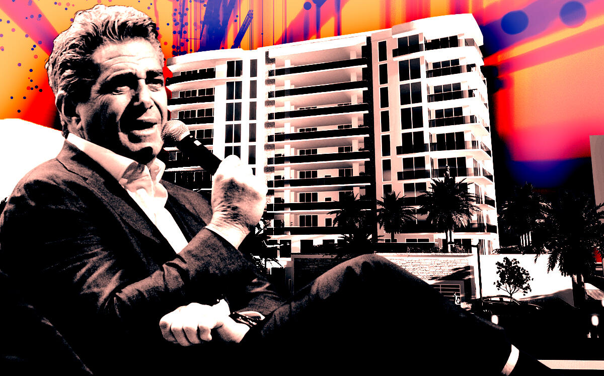 Fontainebleau Development’s Jeffrey Soffer and a rendering of the planned Savoy condominium in Tequesta (Getty, Village of Tequesta, Fontainebleau Development)