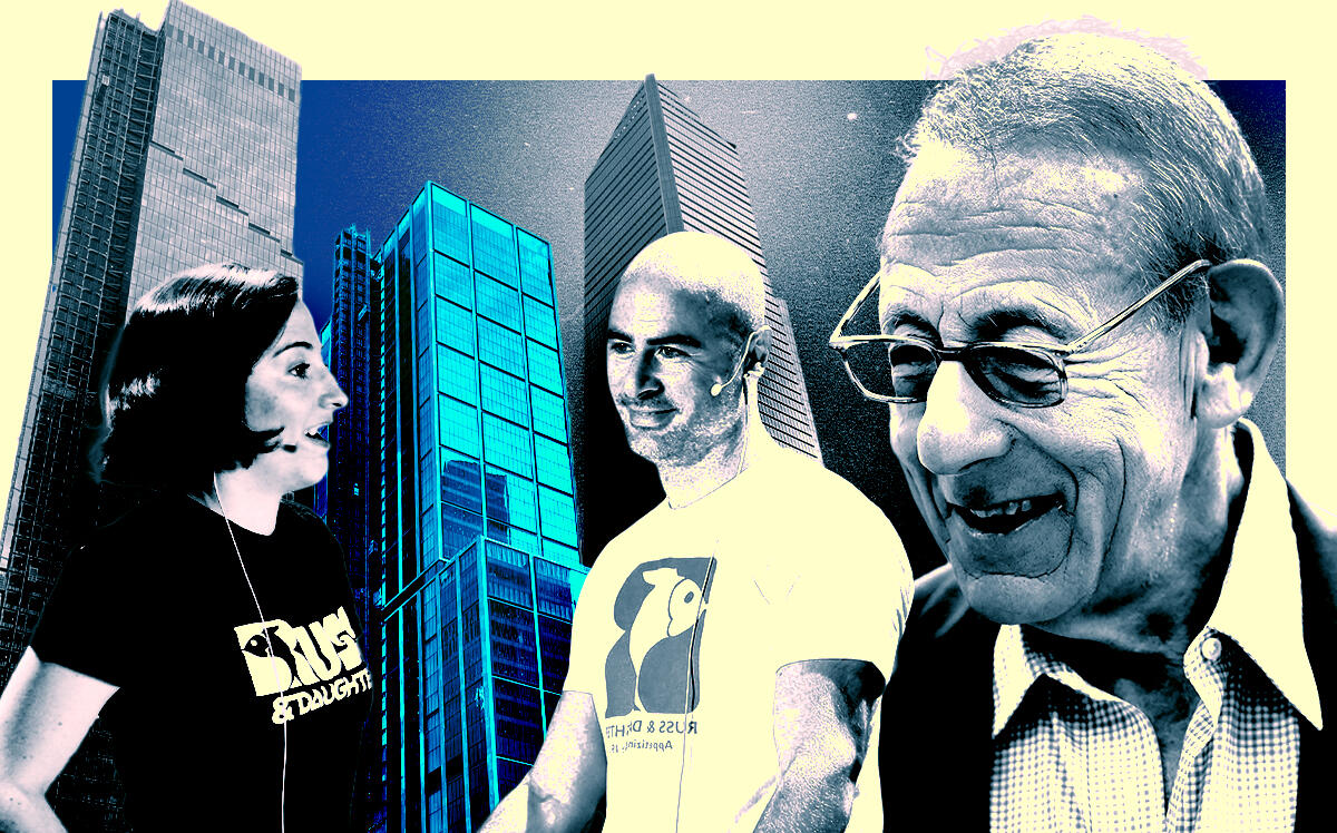 From left: Russ & Daughters' Niki Russ Federman and Josh Russ Tupper; Related Companies' Stephen Ross; and 50 Hudson Yards (Getty, LoopNet)
