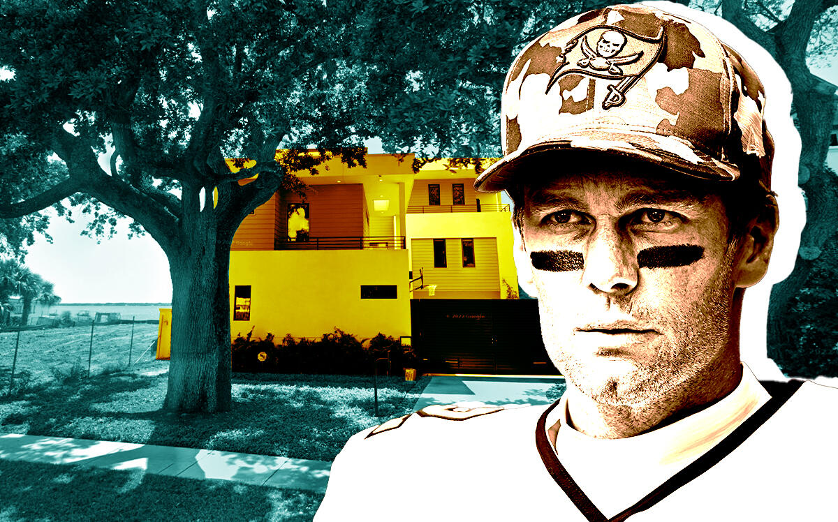 A photo illustration of Tom Brady and 588 Riviera Drive in Tampa, Florida (Getty, Google Maps)
