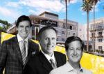 Burnham Ward Properties' Bryon Ward, Bellwether Financial Group's Joe Ueberroth and R.D. Olson's Bob Olson with a rendering of the redeveloped Dana Point Harbor (Burnham Ward, Bellweather Financial Group, RDO Development, Dana Point Harbor Partners)