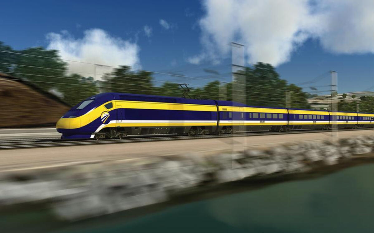 Rendering of a California high-speed rail train here (California High Speed Rail Authority)