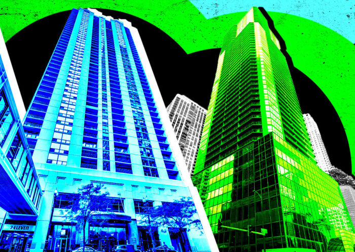 From left: 200 North Dearborn Street and 10 East Ontario Street (Getty, Google Maps, Compass)