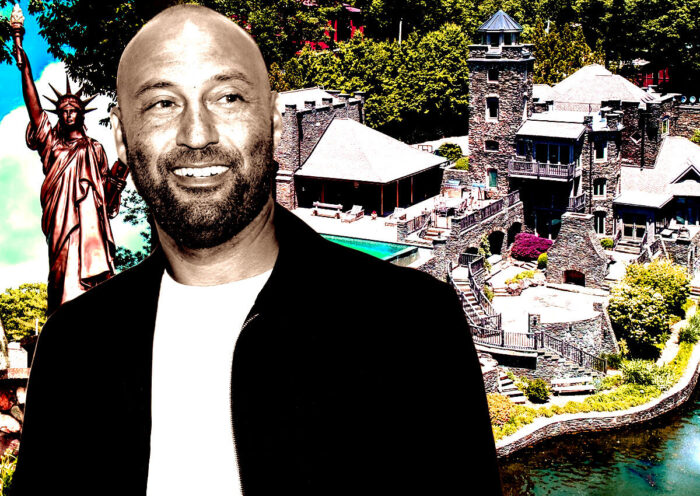 A photo illustration of Derek Jeter and 14 Lake Shore Road in Greenwood Lake (Getty, Compass)