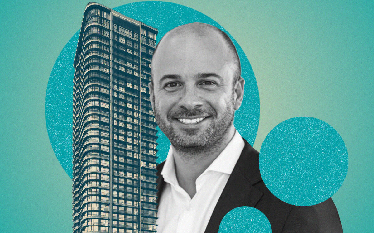 Aria's David Arditi with rendering of 501 Residences (Aria Development Group, Getty)