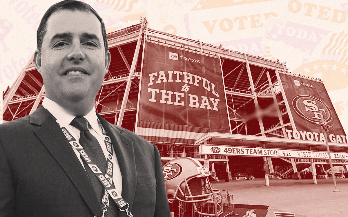 SF 49ers CEO Jed York with Levi’s Stadium (Getty, Google Maps)