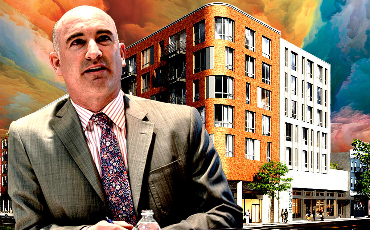 Hudson Companies CEO David Kramer and a rendering of the planned project at 27-45 North Main Street and 28 Adee Street in Port Chester (Getty, Hudson Companies)