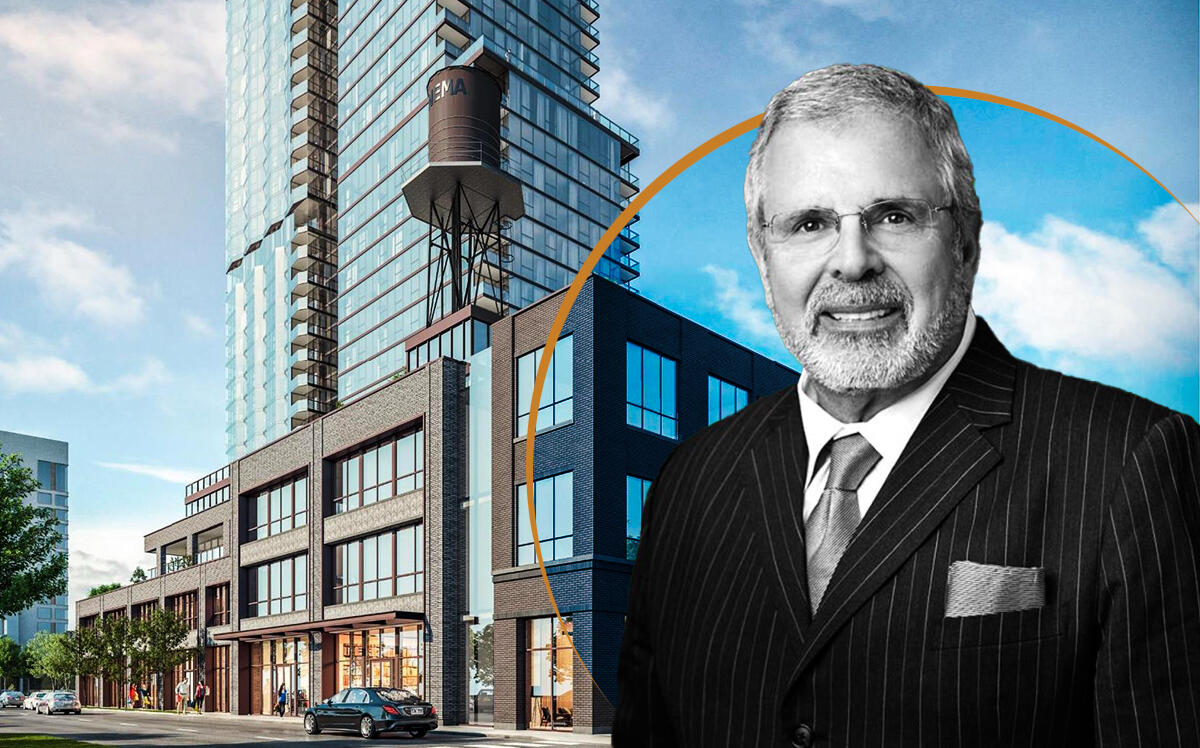 Crescent Height's Russell Galbut and a rendering of the proposed tower in West Loop (City of Chicago)