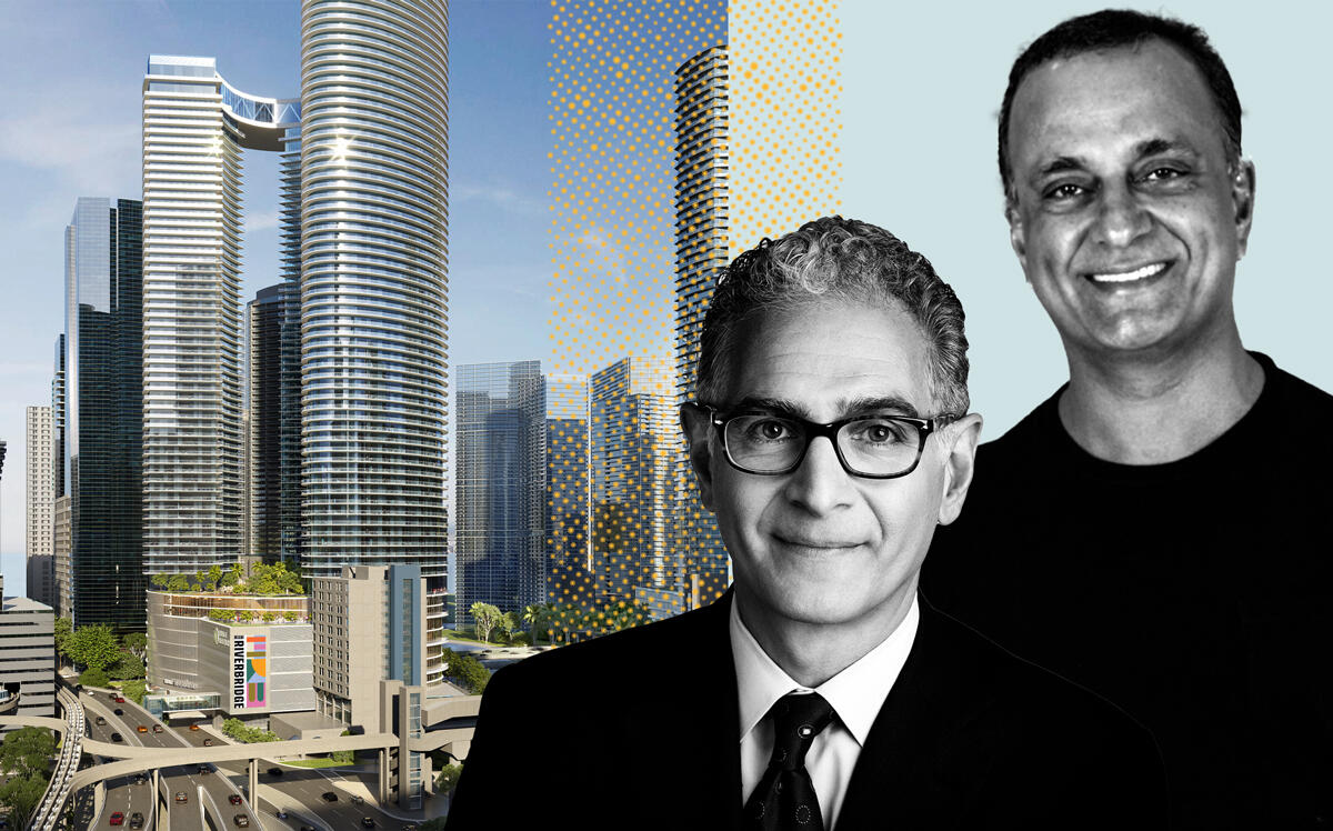 Miami Riverbridge with Hyatt Hotels’ Mark Hoplamazian and Gencom’s Karim Alibhai (Rendering via Arquitectonica)