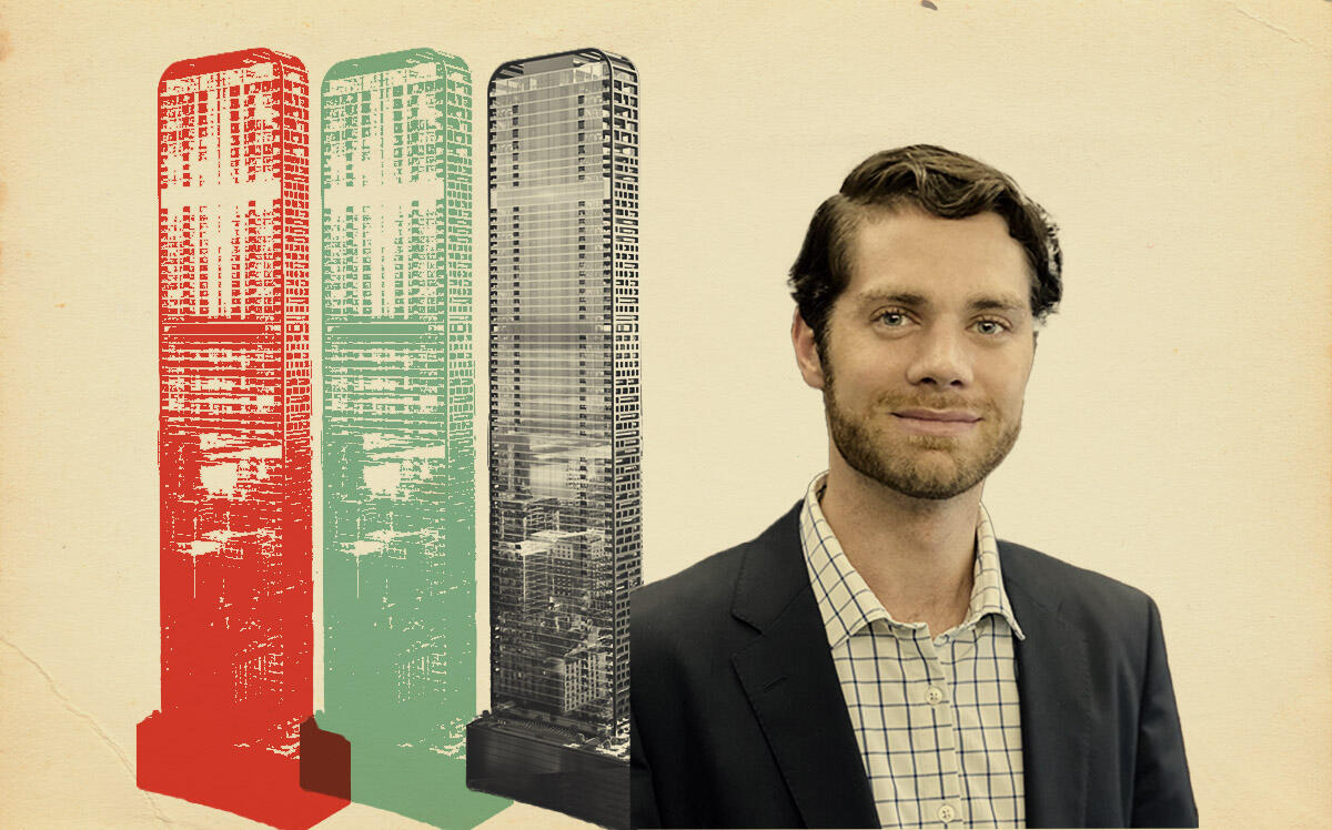 Wilson Capital's Taylor Wilson and rendering of Wilson Tower (Getty, HKS, Wilson Capital)