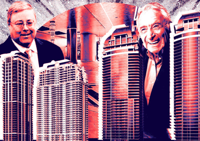 From left: Kimber's Leslie Edelman and developer Jules Trump along with a rendering of the Estates at Acqualina (Getty, Trump Group, Facebook/USA Shooting)