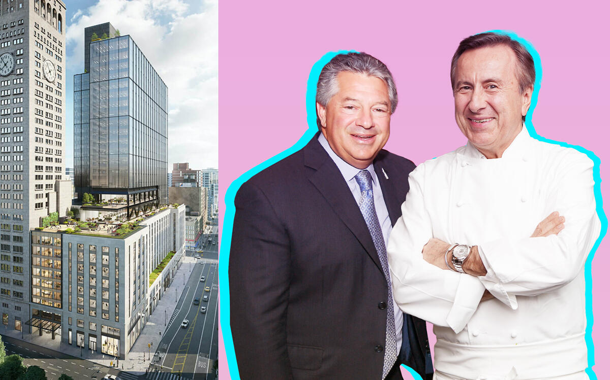 SL Green's Marc Holliday and Daniel Boulud with One Madison Avenue (Getty, SL Green)