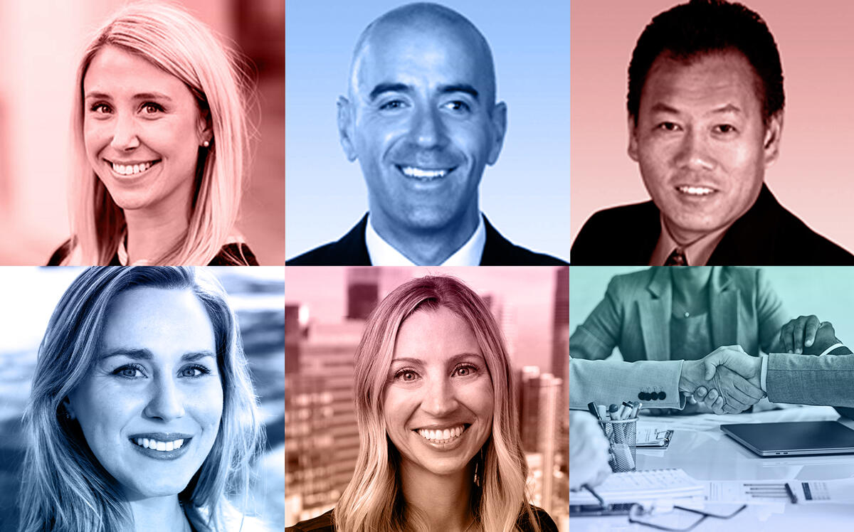 Clockwise from top left: JLL's Allison Hoffman, Colliers' Jacob Becher, Colliers' Rico Cheung, Maven Commercial's Ali McEvoy, and TMG Partners' Britt Wenzler (JLL, Colliers, Maven Commercial, TMG)