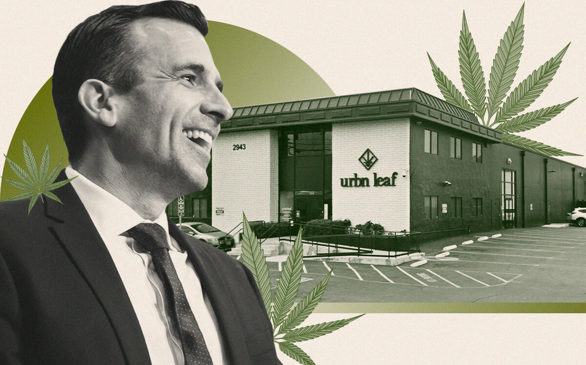 San Jose Mayor Sam Liccardo and Urbn Leaf Dispensary (City of San Jose, Google Maps, Getty)