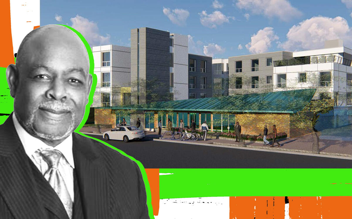 Pastor Gerald Agee and a rendering of 1904 Adeline Street (Kodama Diseno Architects)