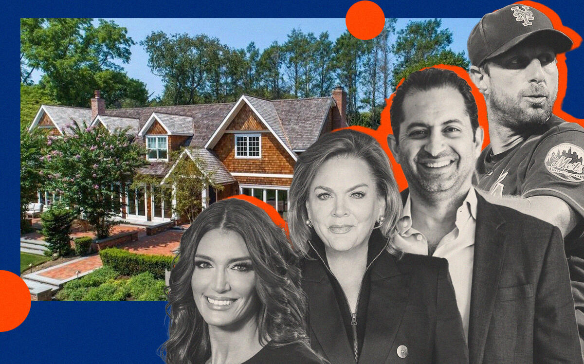 Sotheby's Tara Fox, Compass' Traci Conway Clinton and Parsa Samii, and Max Scherzer with the pitcher's newly purchased 5-bedroom Colonial in Old Brookville (Daniel Gale Sotheby’s International Realty, Compass, Getty)