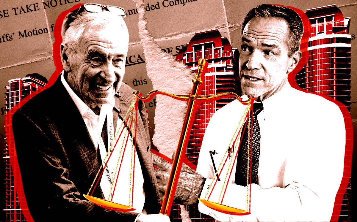 From left: The Trump Group's Jules Trump and Suffolk Construction's John Fish along with a rendering of the Estates at Acqualina (Photo Illustration by Steven Dilakian for The Real Deal with Getty, The Trump Group, and Weiss Serota Helfman Cole & Bierman, P.L.)