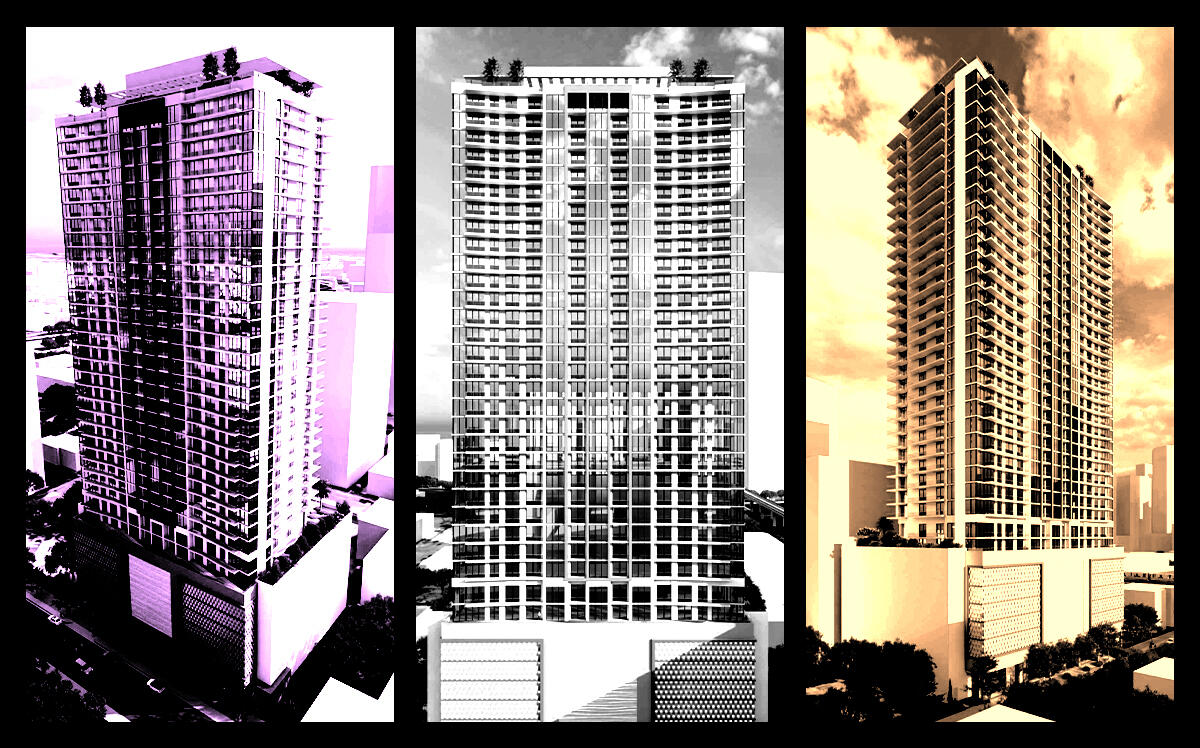 Renderings of Menesse International's 39-story tower at 143 Southwest Ninth Street (Behar Font & Partners)