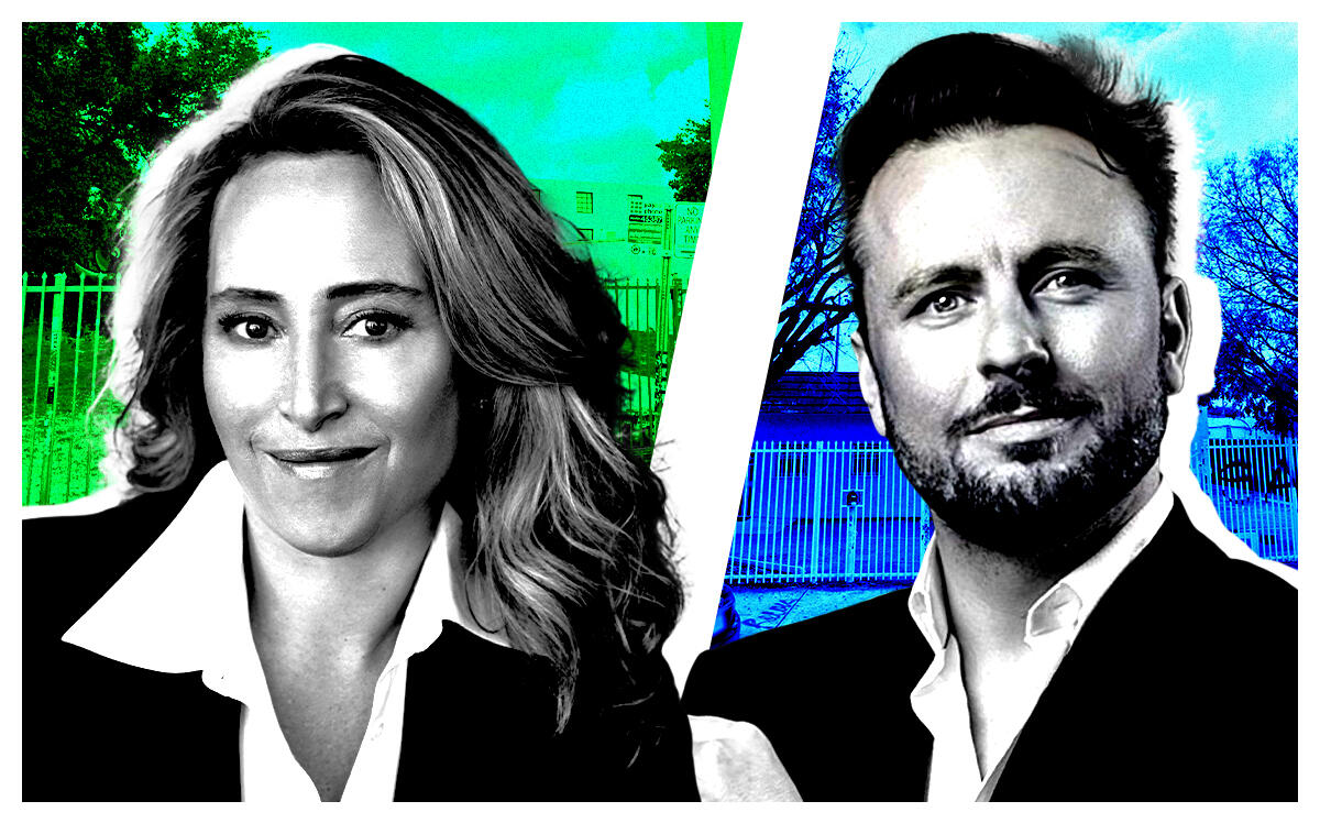 A photo illustration of Jackie Soffer and Rock Soffer along with the Wynwood properties (Getty, Google Maps, Turnberry Associates)