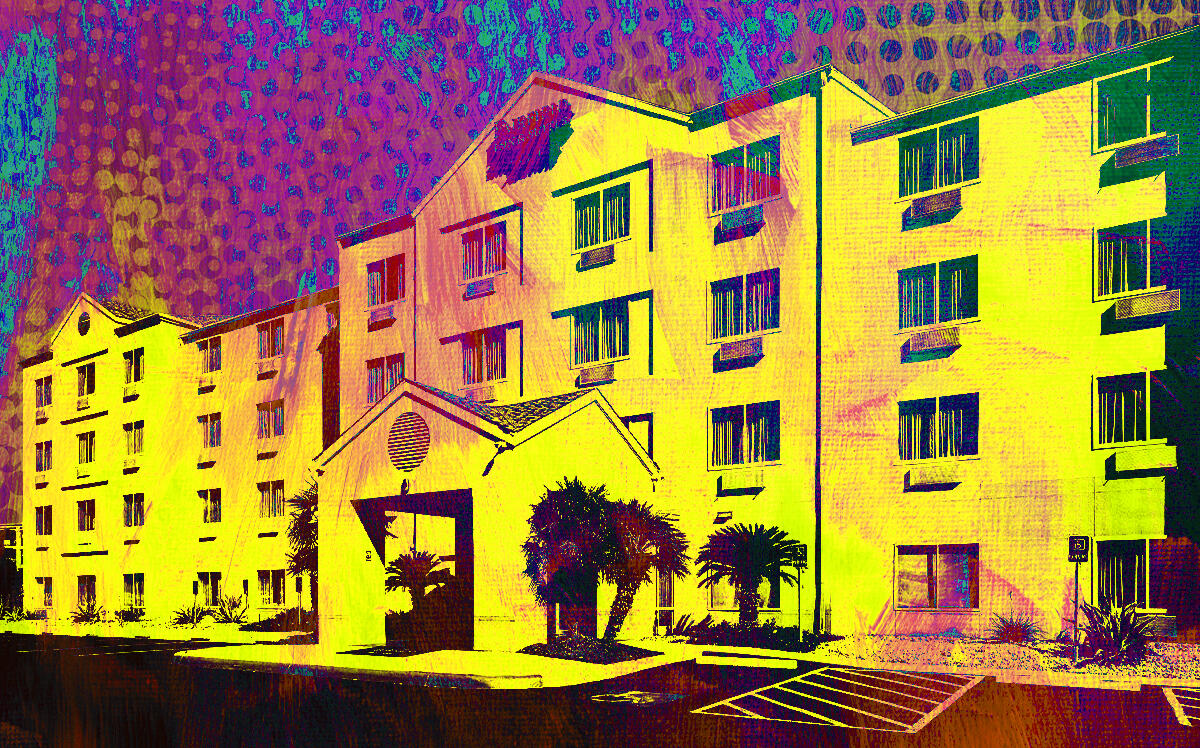 A photo illustration of the Fairfield Inn & Suites and Residence Inn at 620 South Santa Rosa Avenue (Getty, Marriott.com)
