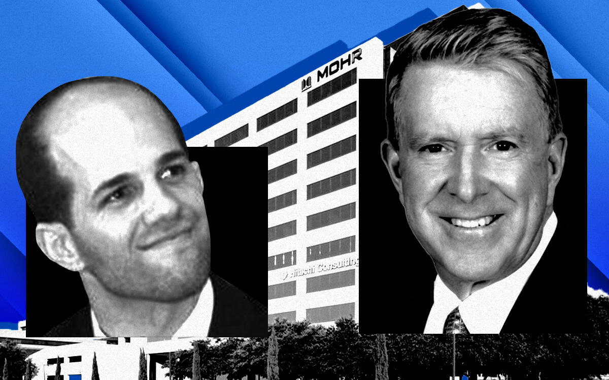 From left: Pratt Street Capital's David Braunstein and Newmark Group's David Carr along with 14643 North Dallas Parkway (Getty, Pratt Street Capital, Newmark Group, LoopNet)