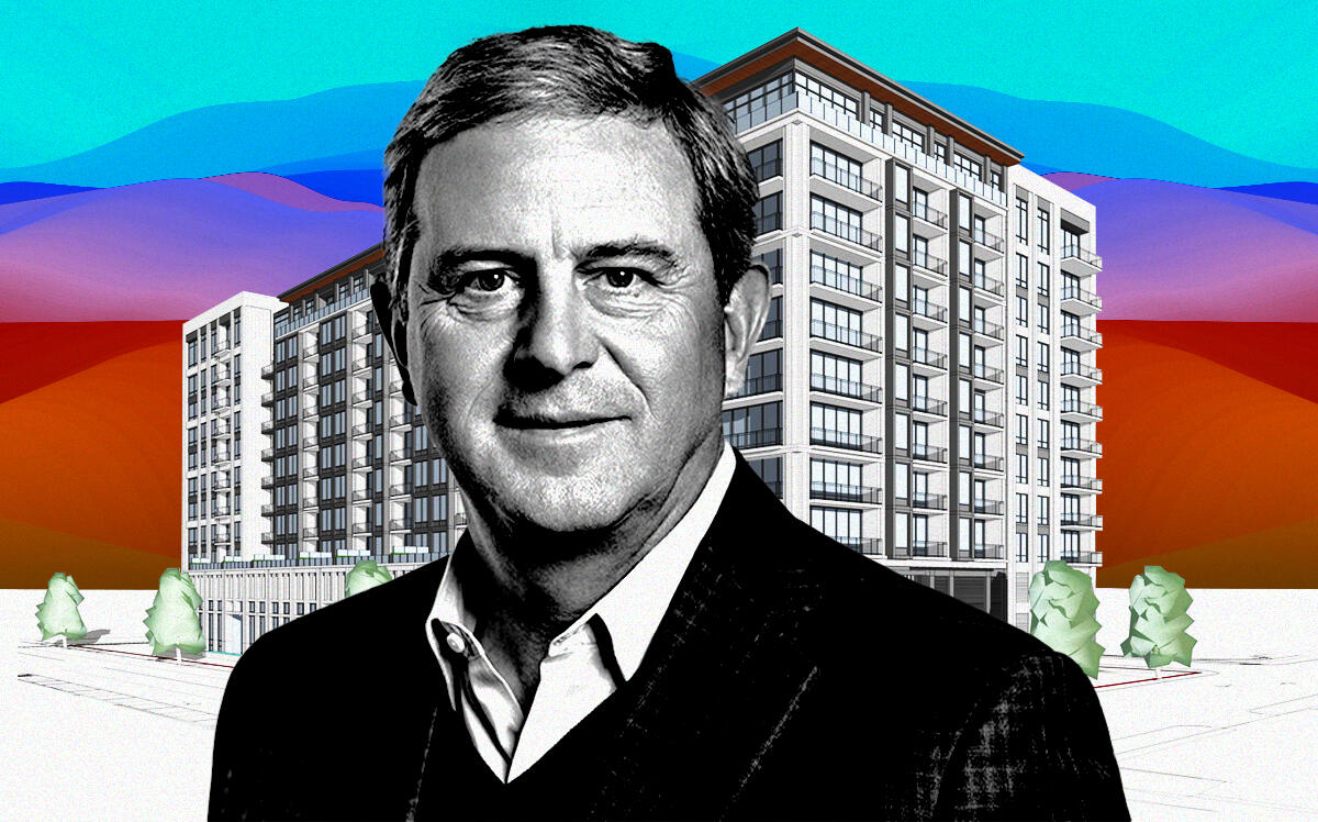 Trammell Crow Company's CEO Mike Lafitte along with a preliminary rendering of the planned multifamily complex at 2311 Westheimer Road (Getty, Trammell Crow, Ziegler Cooper Architects)