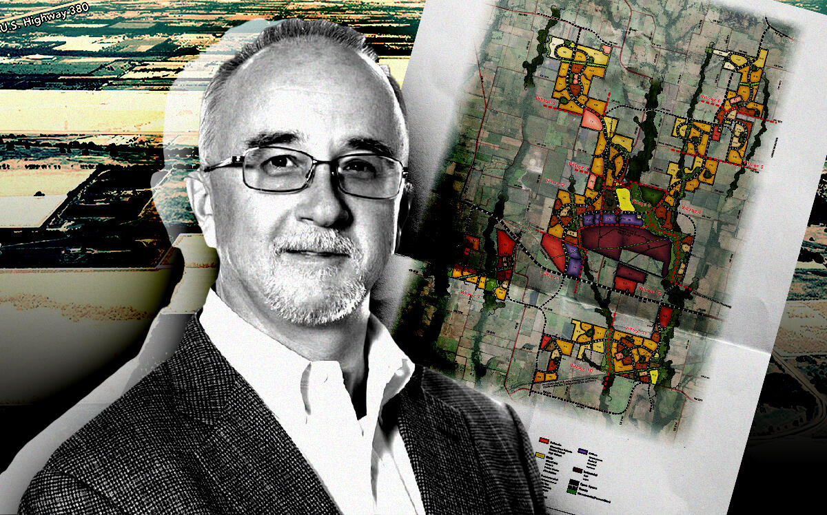 A photo illustration of Walton Global's David Peter along with the Hunt County Master Plan (Getty, Walton Global)