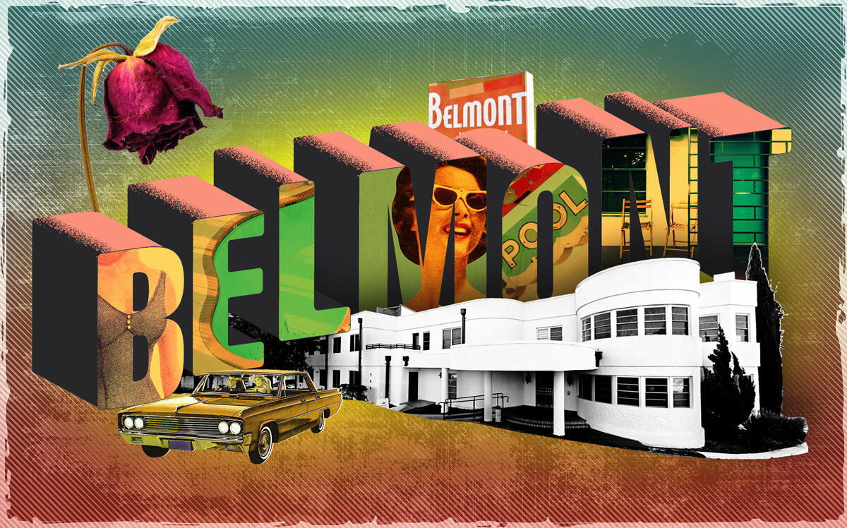 Illustration of the Belmont Hotel in Dallas (Getty, Google Maps; Illustration by Kevin Rebong for The Real Deal)