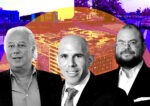 From left: Aby Rosen, Scott Rechler, and Ben Beitel with 175 Third Street, 120 East 144th Street, and 75 Dekalb Avenue