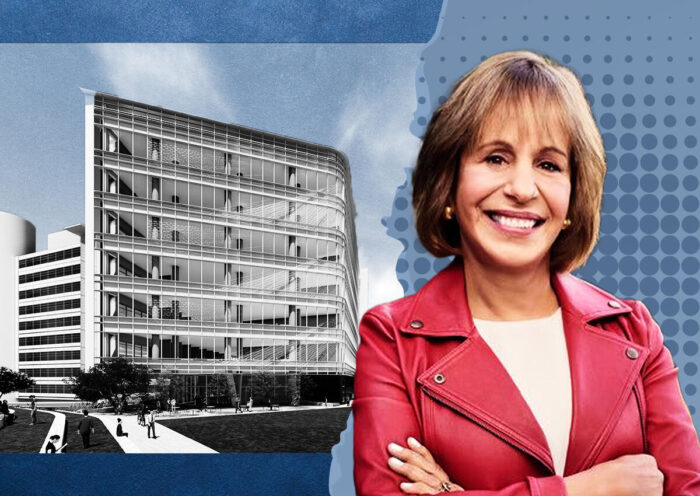 USC President Carol Folt and a rendering of the expansion plans for the Boyle Heights health campus (LA City Planning, Twitter/@PresidentFolt)