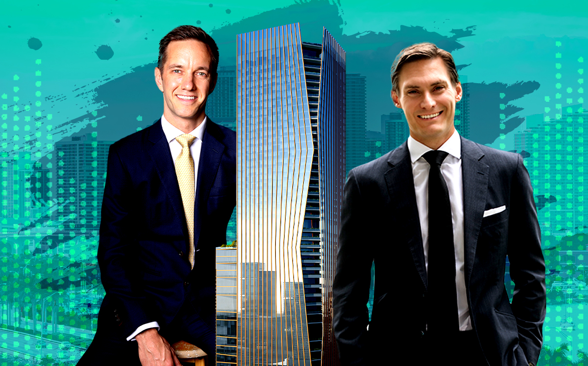 Henry Bott and Kieran Bowers with a rendering of One Brickell City Centre (Getty)
