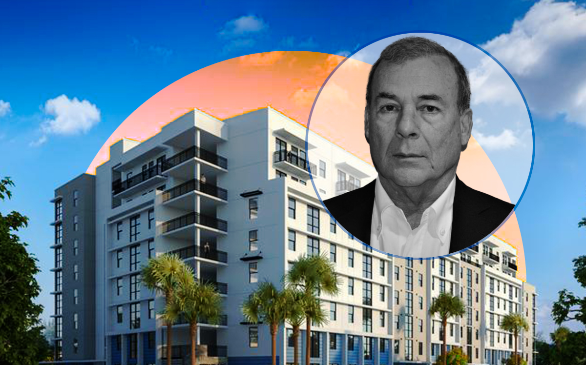 Landmark President Robert Saland and rendering of The City Place Apartments in Dania Beach