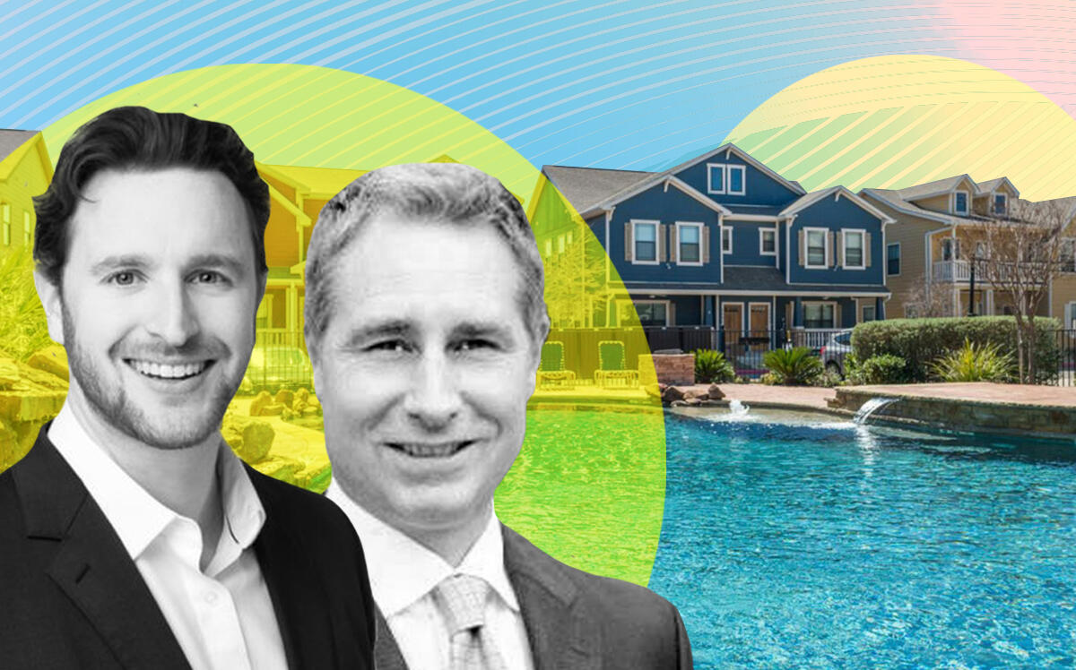 From left: RockFarmer Properties' John Petras and Old Three Hundred Capital's William Gottfried with 6515 W Hausman Rd (RockFarmer Properties, Getty, Old Three Hundred)