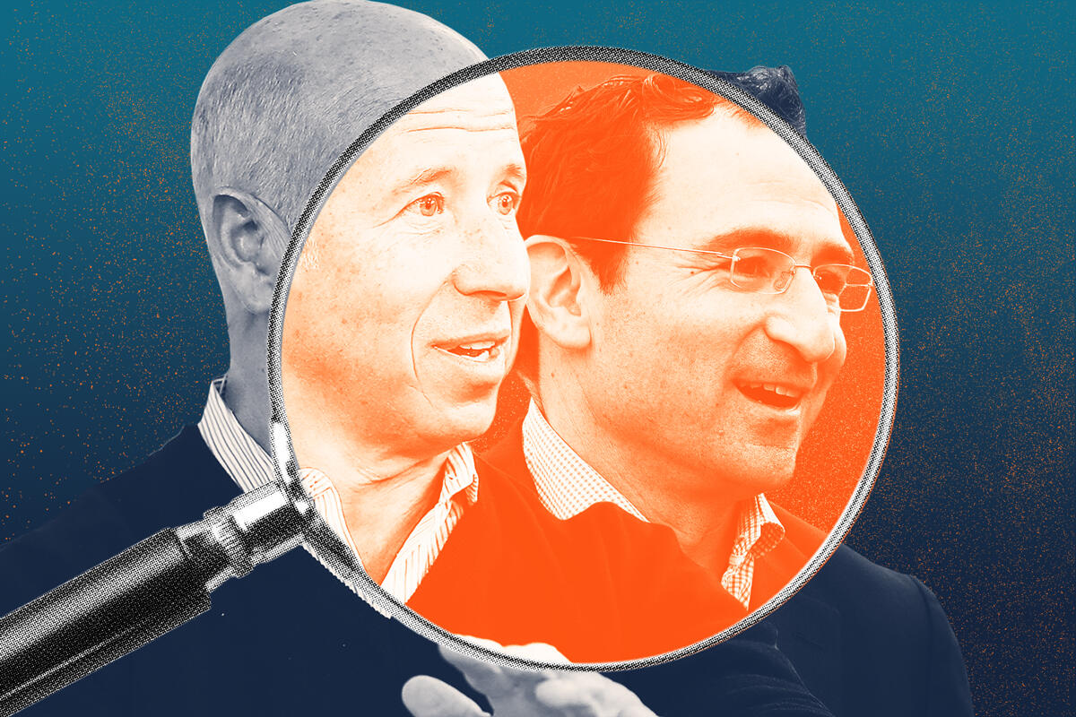 Starwood's Barry Sternlicht and Blackstone's Jonathan Gray brushed off concerns about recent moves to limit investors' withdrawals from their respective non-traded real estate trusts. (Photo-illustration by Ilya Hourie/The Real Deal)