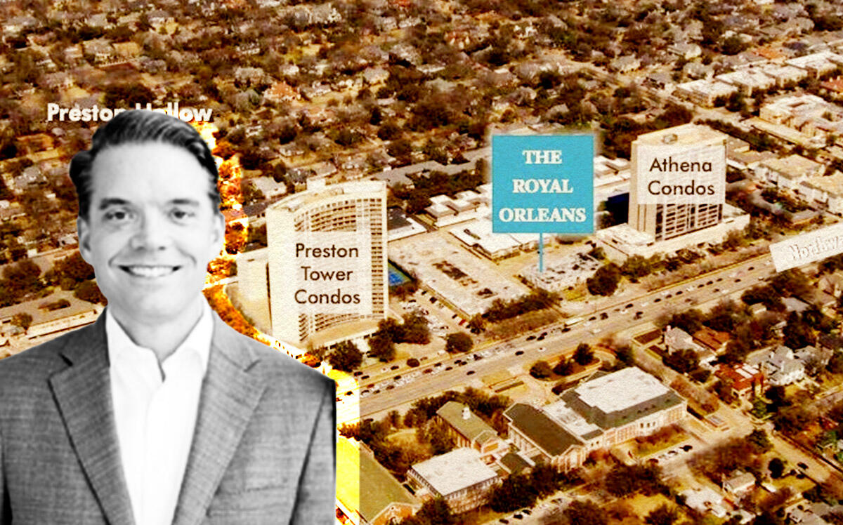 Cawley Partners' Brian Neitzel and rendering of Preston Center (CBRE, Getty, Cawley Partners)