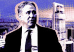 A photo illustration of Citadel's Ken Griffin and a rendering of the planned tower at 350 Park Avenue (Getty, Citadel LLC, DBOX for Foster + Partner)