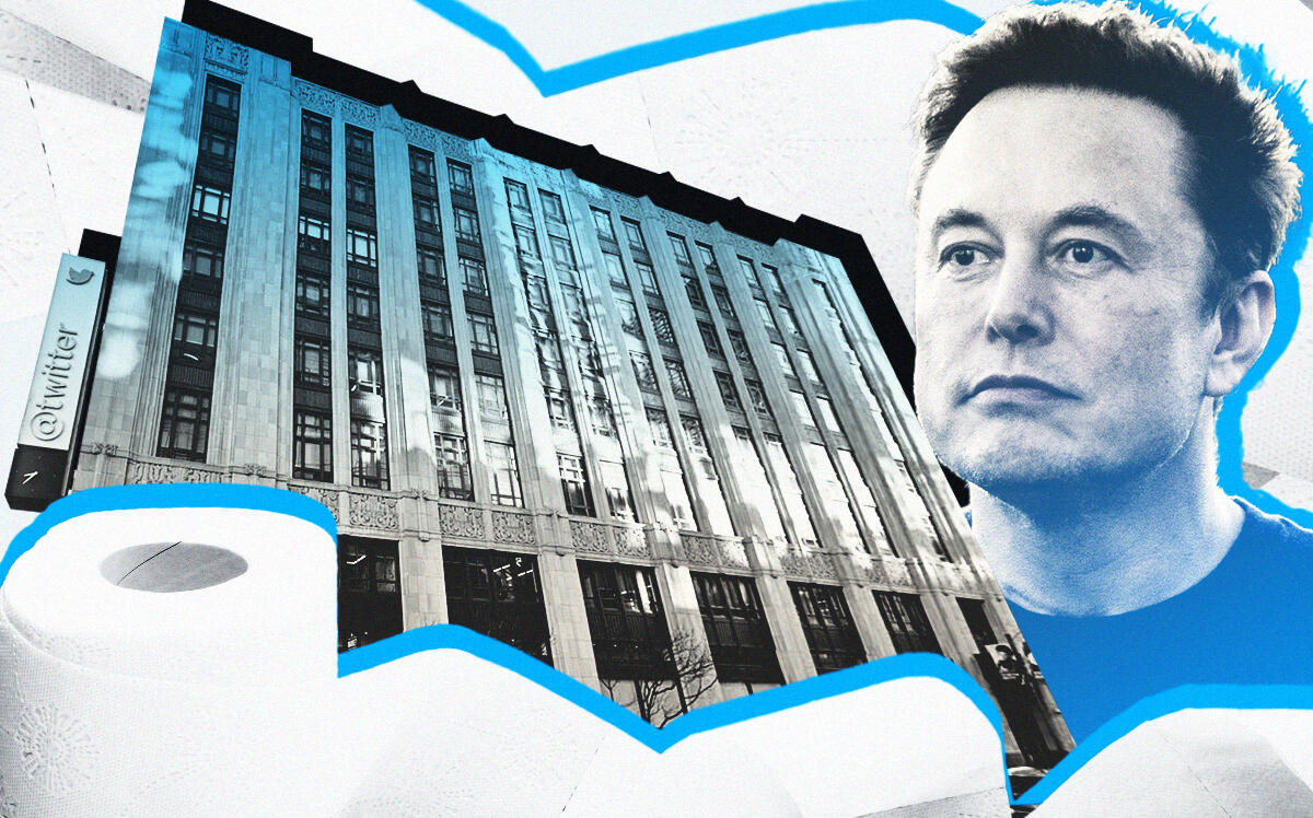 Elon Musk with 1355 Market Street (Illustration by The Real Deal with Getty, Google Maps)