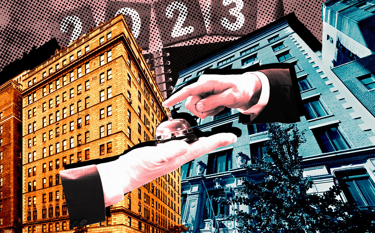 A photo illustration of 812 Park Avenue and 235 West 71st Street (Getty, Google Maps, Compass Real Estate)