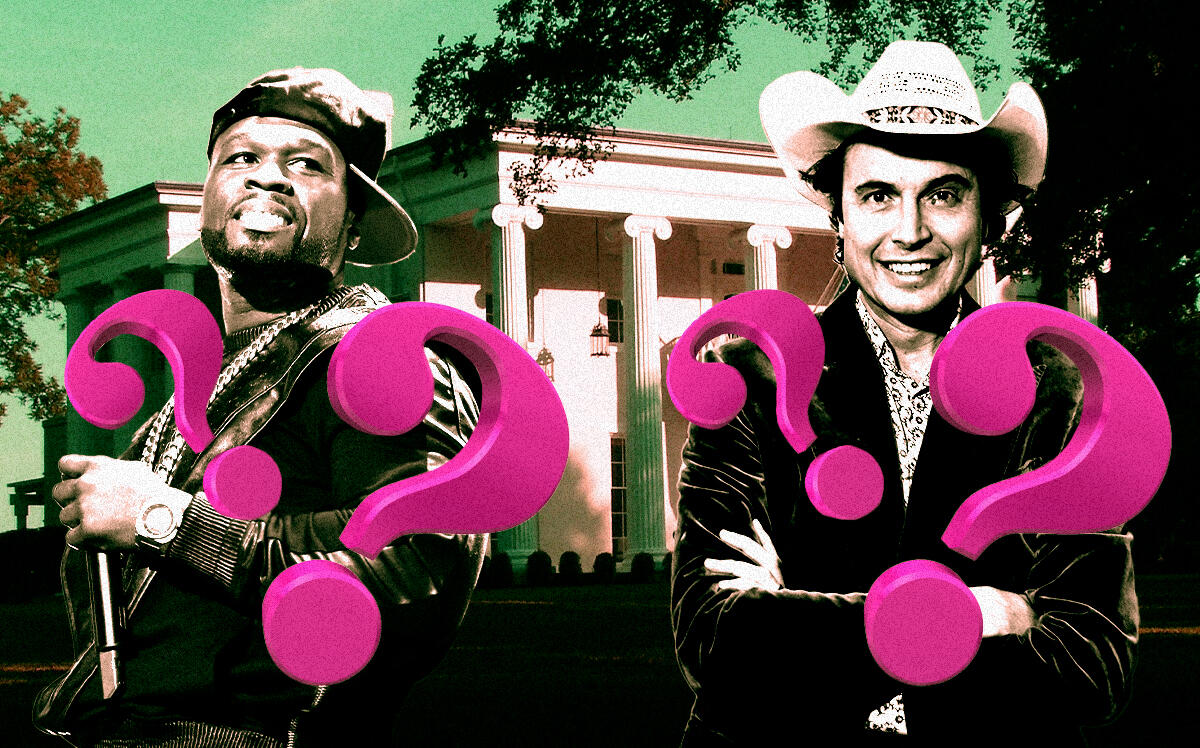 A photo illustration of speculated owners 50 Cent (left) and Kimbal Musk (right) along with the Pease mansion at 1606 Niles Road in Austin (Getty, Larry D. Moore, CC BY-SA 3.0 - via Wikimedia Commons)