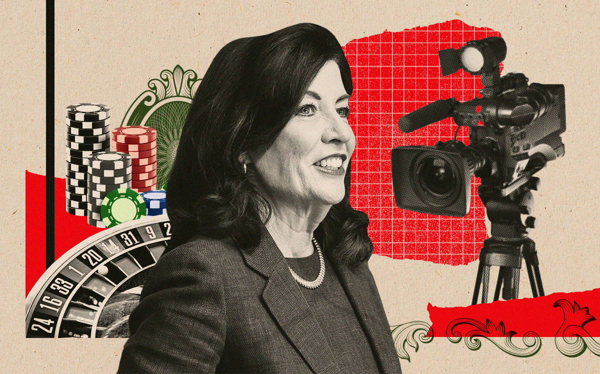 Governor Kathy Hochul, casino chips, film camera