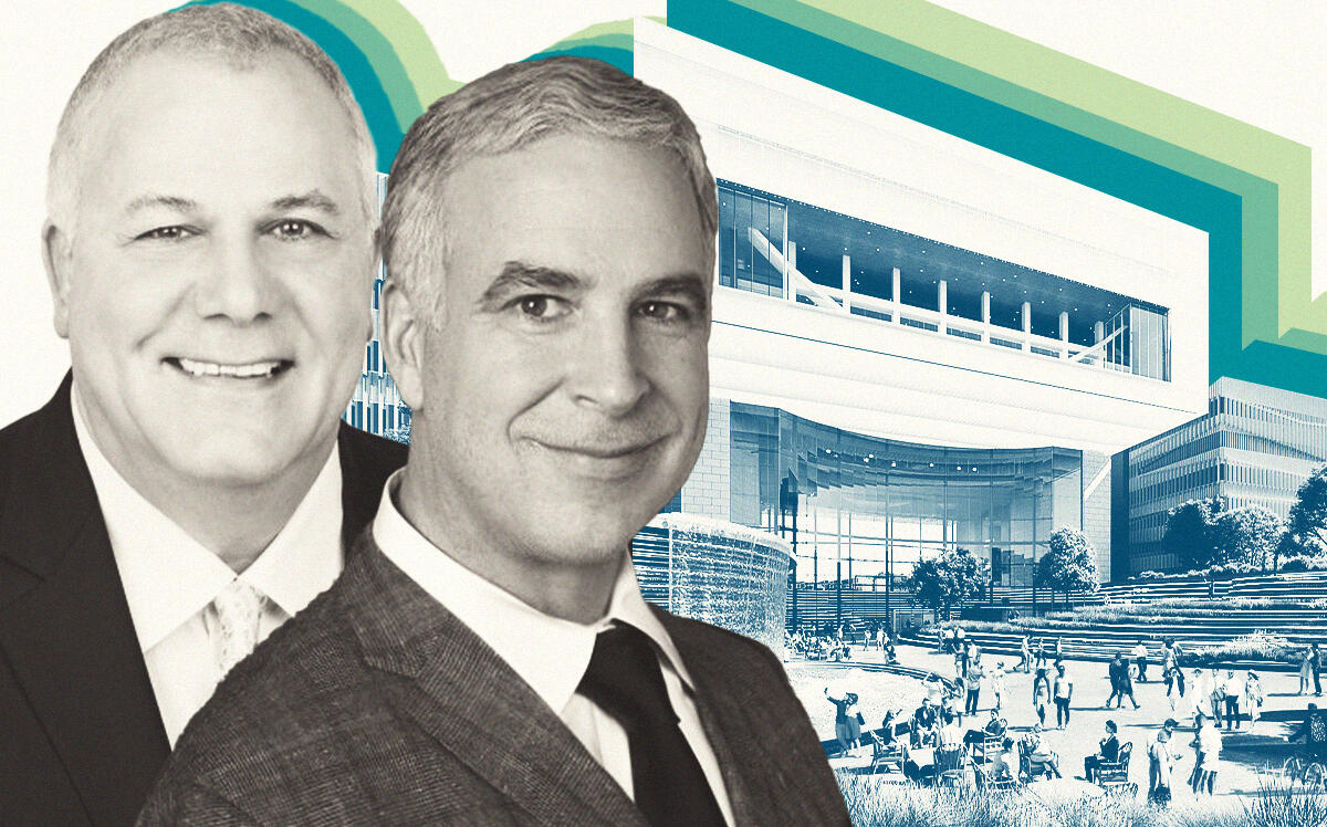 NexPoint's Frank Zaccanelli and James Dondero with rendering of life sciences development for the TxS District