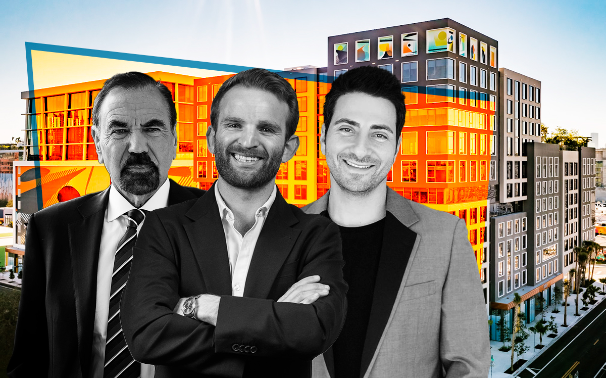 The Dorsey building in Miami’s Wynwood at 286 Northwest 29th Street with Related Group's Jorge Pérez, Ben Mandell of Tricera Capital and Alex Karakhanian of Lndmrk Development