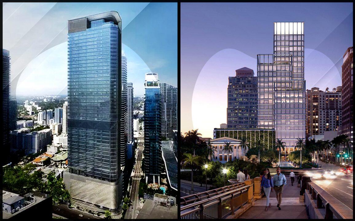 Oko Group’s 830 Brickell in Miami’s Brickell neighborhood and Stephen Ross’ One Flagler in downtown West Palm Beach (Oko Group, Related Southeast)