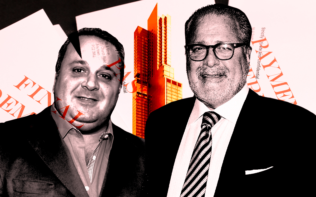 From left: Chetrit Group's Meyer Chetrit and Joseph Chetrit along with a rendering of 545 West 37th Street (Getty, Chetrit Group)