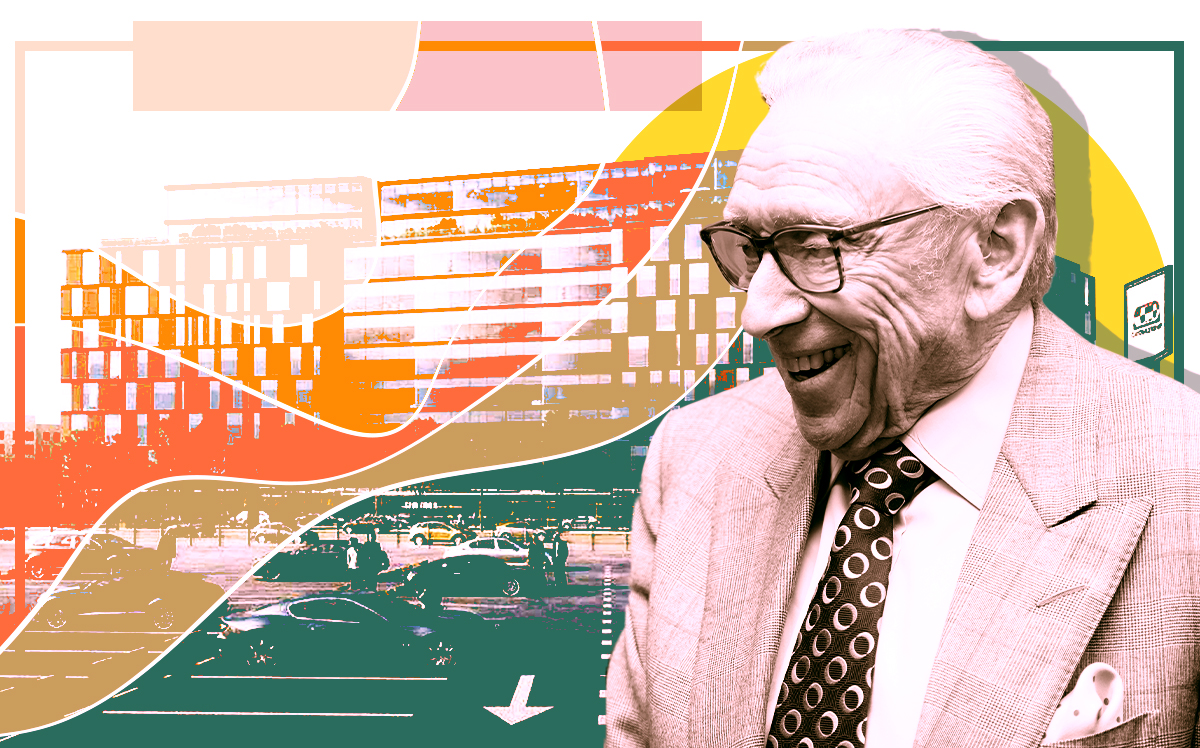 Larry Silverstein and a rendering of the planned development at 44-01 Northern Boulevard (Getty, Silverstein Properties, Akerman)