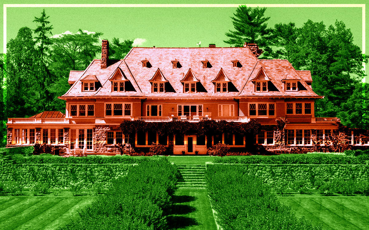 A photo illustration of Copper Beech Farm in Greenwich, Connecticut (Getty, Sotheby's International Realty/Leslie Mcelwreath)