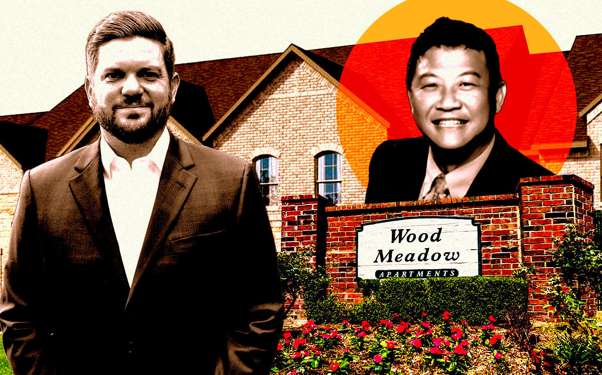 From left: SPI Advisory's Sean Mabarak and Twinkle Star Asset's Ken C. Yue along with the Wood Meadows Apartments at 6897 Meadow Crest Drive in North Richland Hills (Getty, SPI Advisory, Twinkle Star Asset)