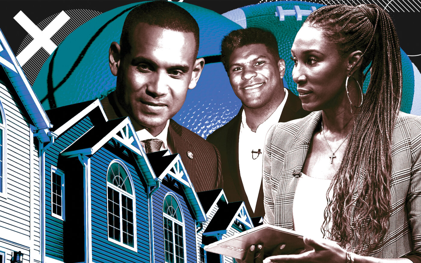 From left: Grant Hill, Julius Thomas and Lisa Leslie (Photo-illustration by Steven Dilakian/The Real Deal; photos via Getty Images)