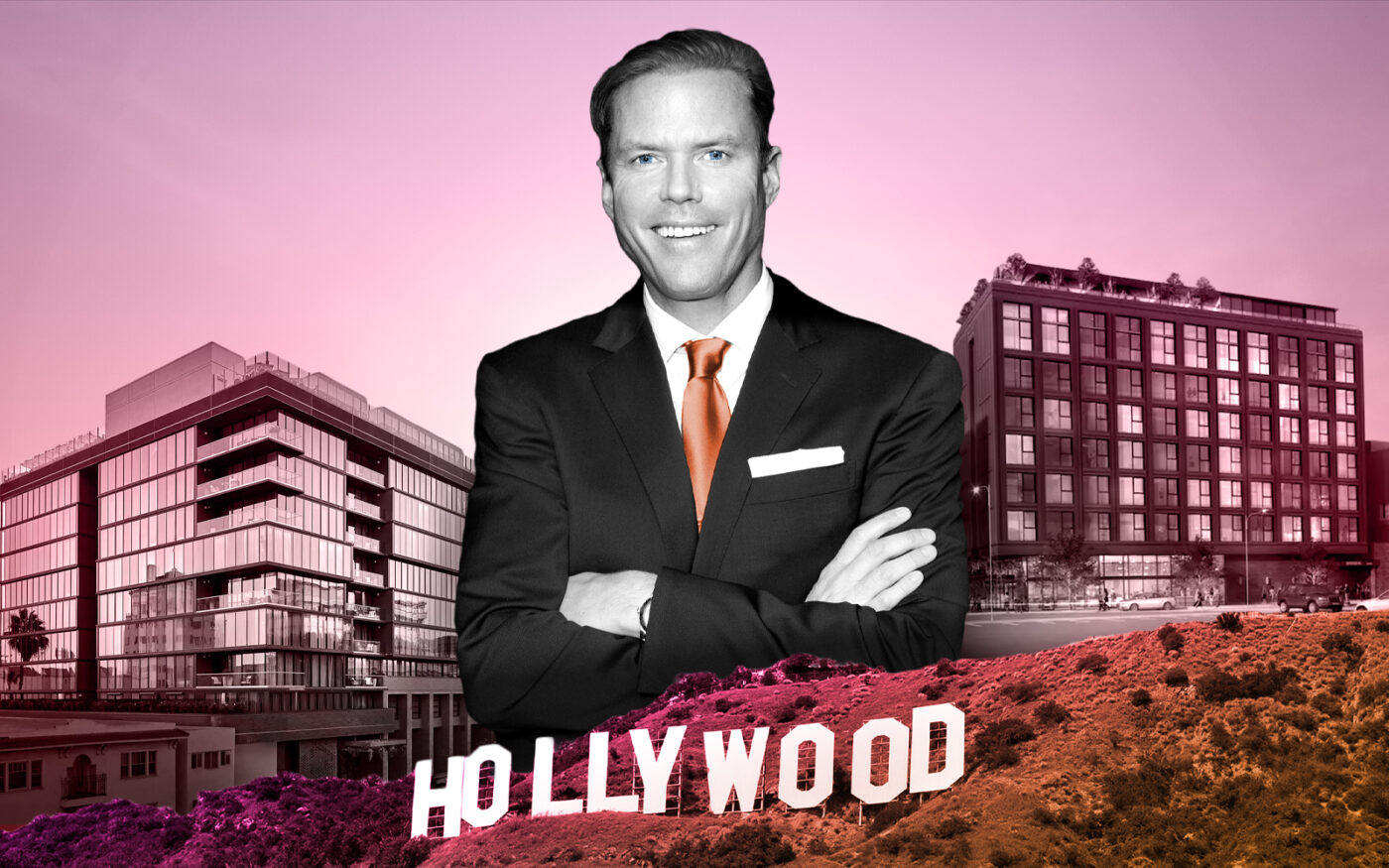 Grant King with the Thompson (left) and Tommie hotels in Hollywood (Photo-illustration by Paul Dilakian/The Real Deal)